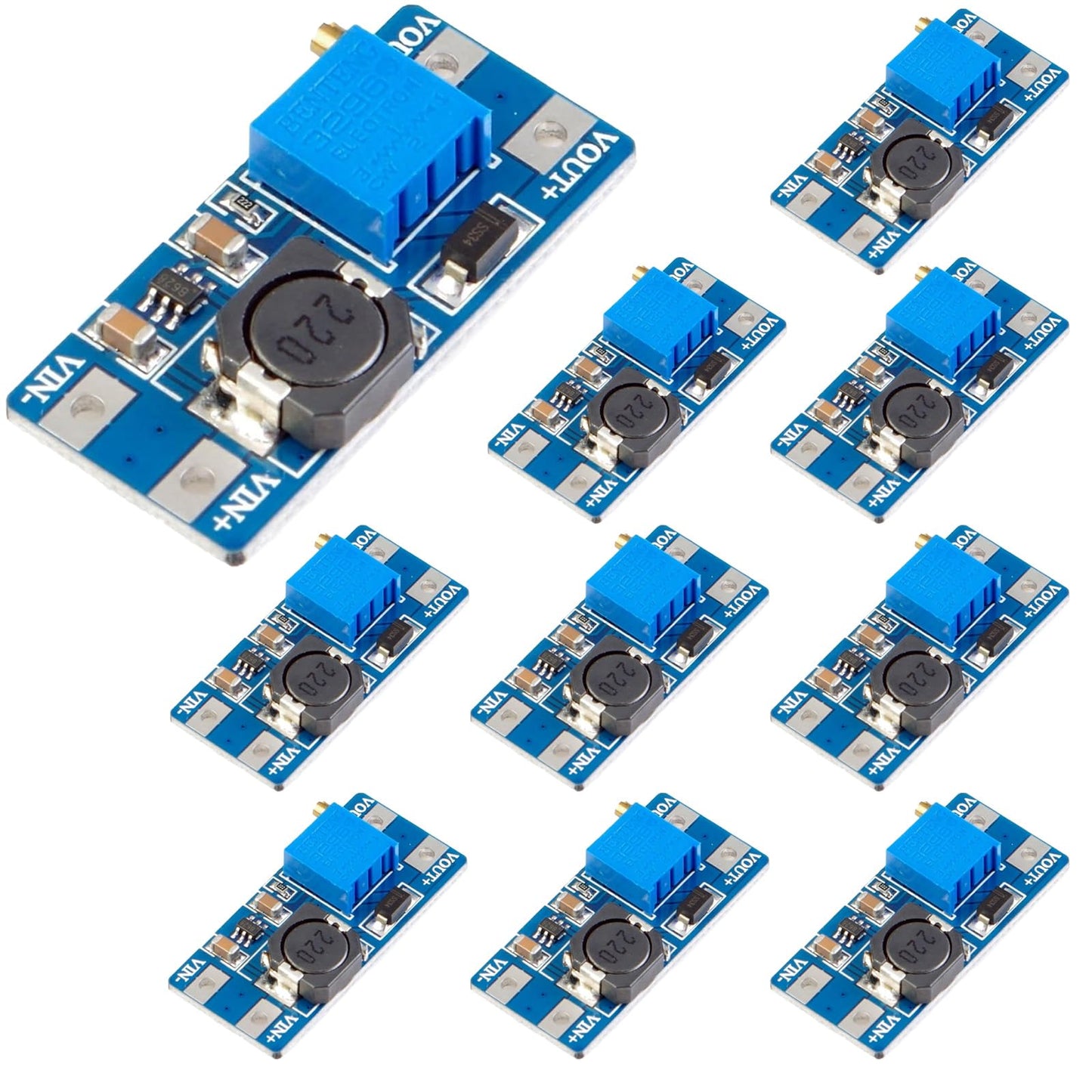 GERUI 10 gab. DC-DC step-up palielinošais pārveidotājs 2V-24V uz 5V-28V, sprieguma pārveidotājs 2a, 5V 9V 12V 28V regulējams boost converter barošanas modulis, saderīgs ar Arduino