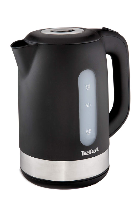 Tefal KO330830 Kettle - Stainless steel, 1.7 liters capacity, sleek black design.