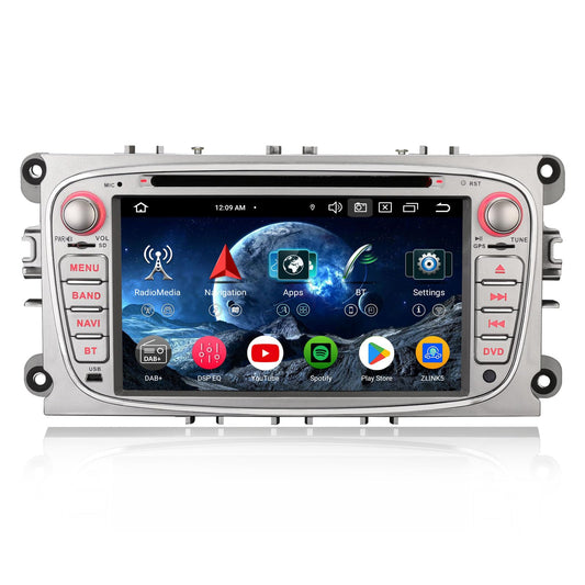 7 collu Android 16 auto radio ar CD atskaņotāju Ford Focus, Galaxy, C-Max, S-Max un Mondeo, Bluetooth, bezvadu CarPlay, Android Auto, GPS navigācija, WiFi, 4G, DSP, DAB+, USB