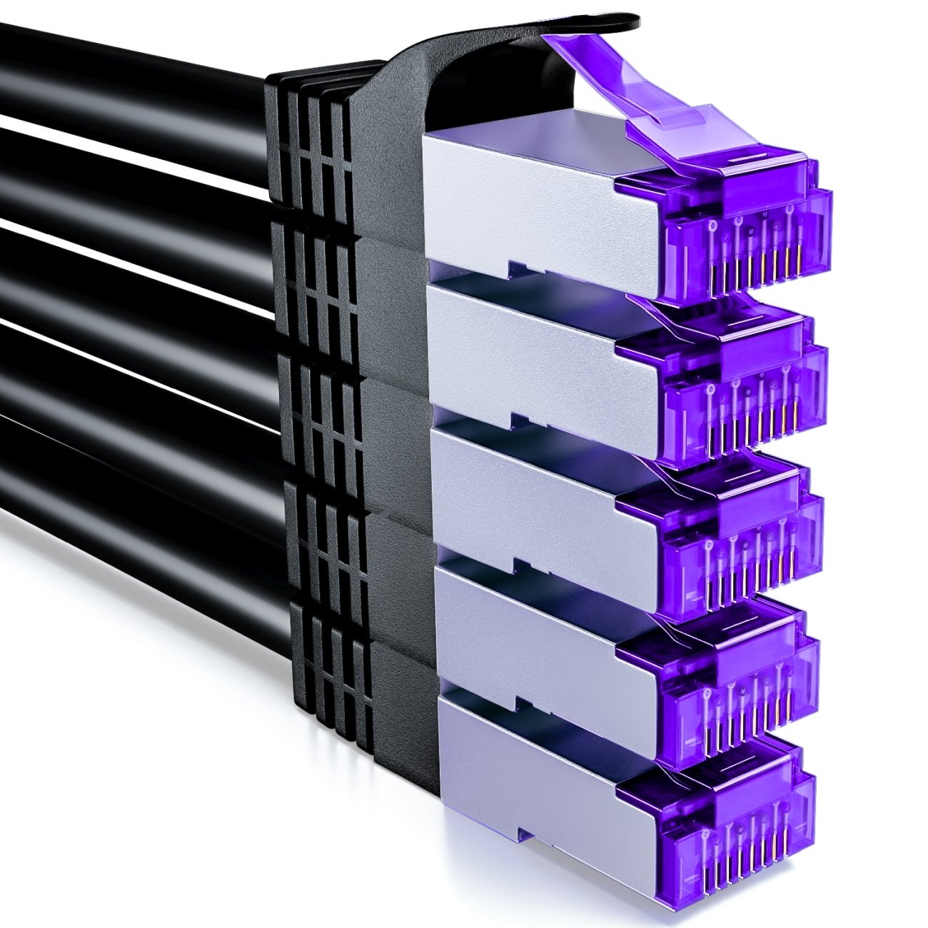 CAT7 tīkla kabelis 1 m — deleyCON RJ45, 10 Gigabit, 5 gab., melns