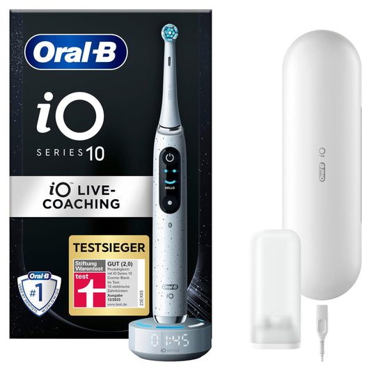 Oral-B iO Series 10 elektriskā zobu birste, 7 tīrīšanas režīmi, zobu kopšana, iOSense, krāsu displejs un uzlādējams ceļojumu etuijs, izstrādājusi Braun, zvaigžņu baltā