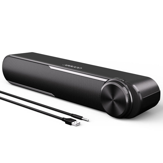 Datora skaļruņi Jeecoo A30, USB skaņas panelis datoram, melns, stereo skaļruņi ar USB+3.5mm savienojumu