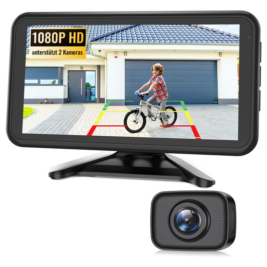 AUTO-VOX W12 bezvadu atpakaļskata kamera automašīnai: 5" LCD 1080P atpakaļskata kamera, kas atbalsta 2 kameras, atpakaļskata kameru uzstādīšana ar stabilu signālu, IP69K ūdensizturīgs, nakts redzamība automašīnām, kravas automašīnām, kemperiem