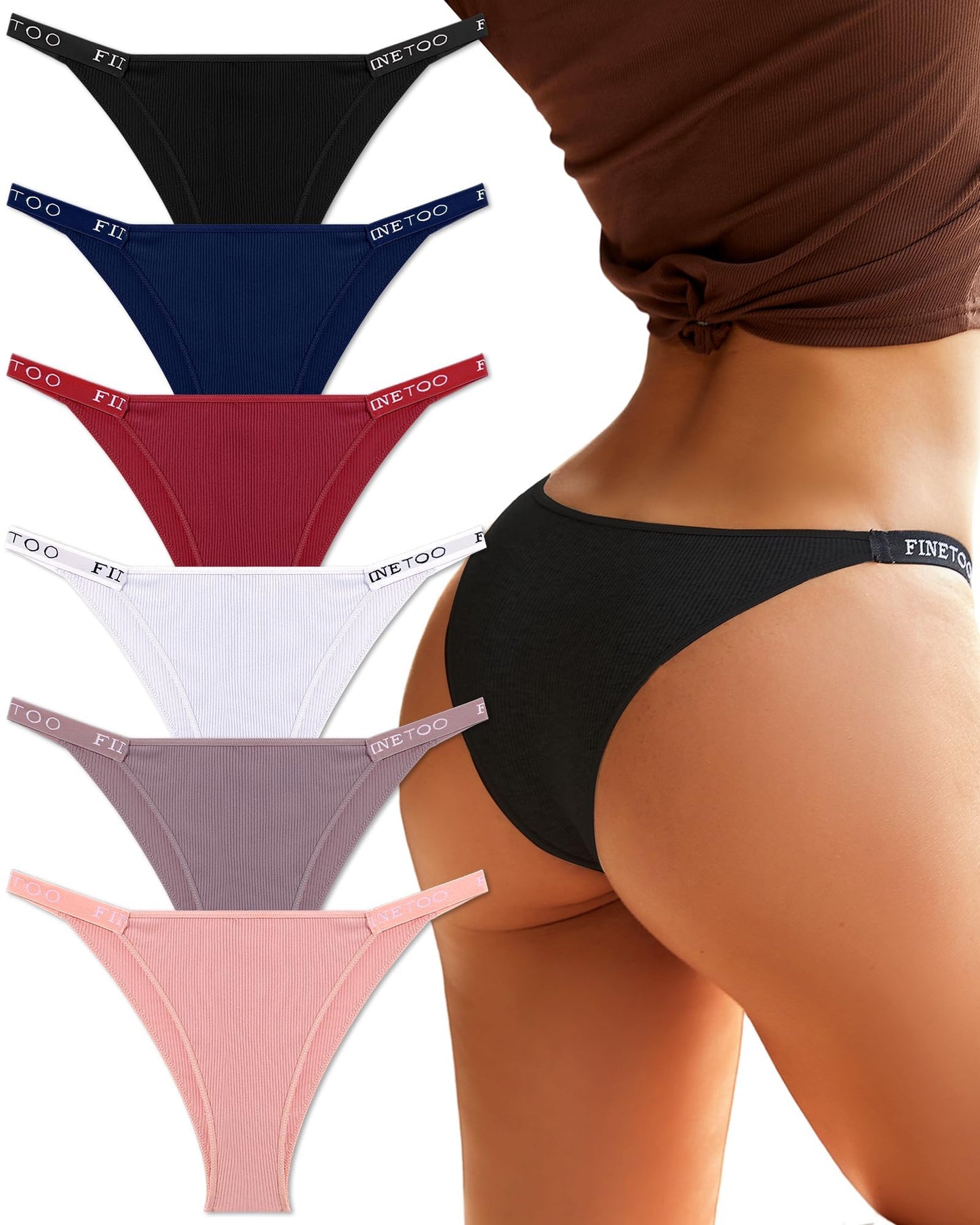 FINETOO 6 gab. Brazilian tipa sieviešu kokvilnas apakšbikses, sportiskas hipster biksītes, seksīgas apakšbikses, daudziepakojums S-XL