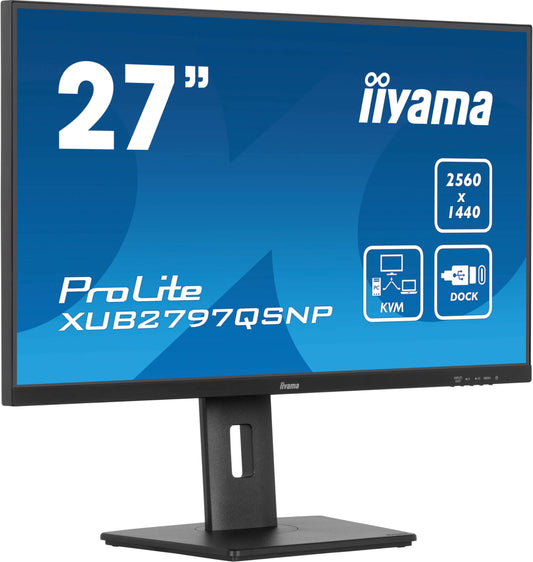 iiyama Prolite XUB2797QSNP-B1 - 27" WQHD IPS monitor, 100Hz, HDMI, USB-C, KVM switch, height adjustable, AdaptiveSync, black