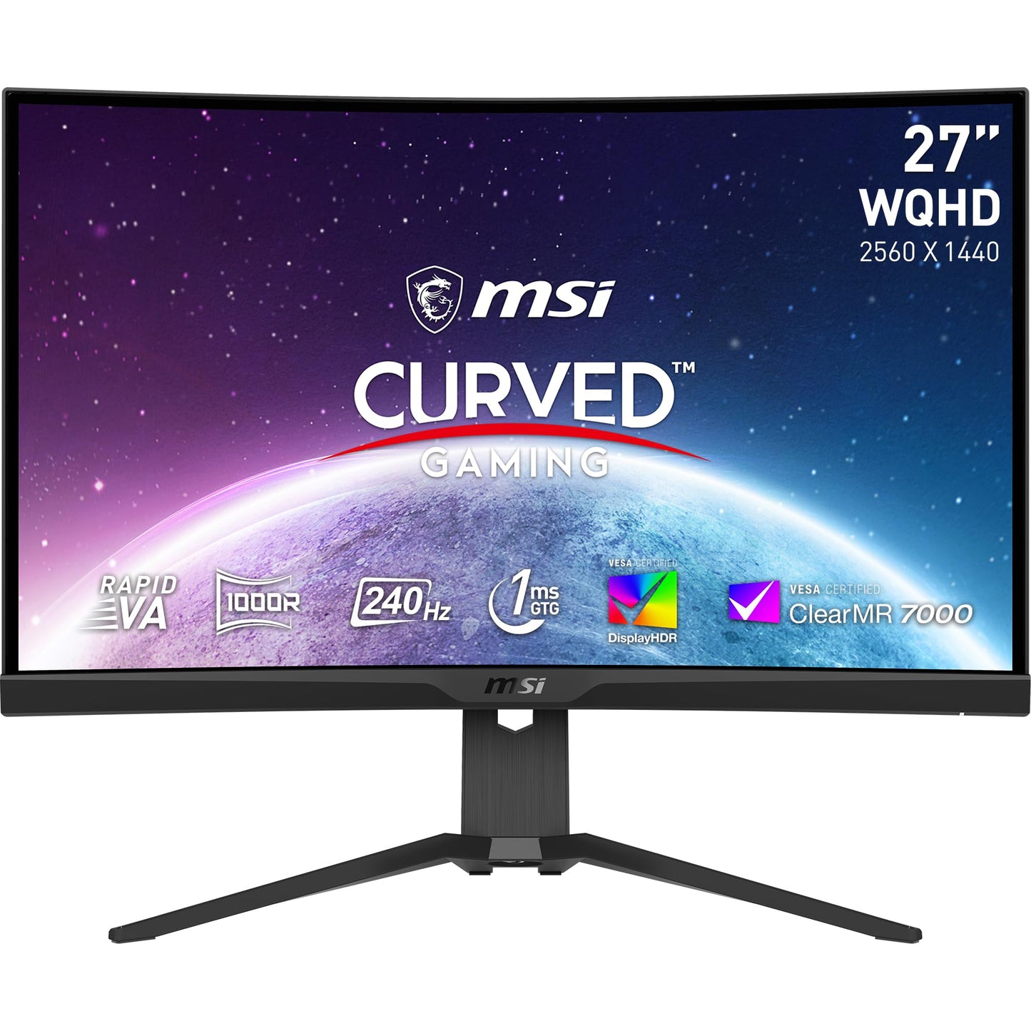 MSI MAG 275CQRXF - 27" curved gaming monitor, 165Hz refresh rate, 1440p resolution, adaptive sync technology.
