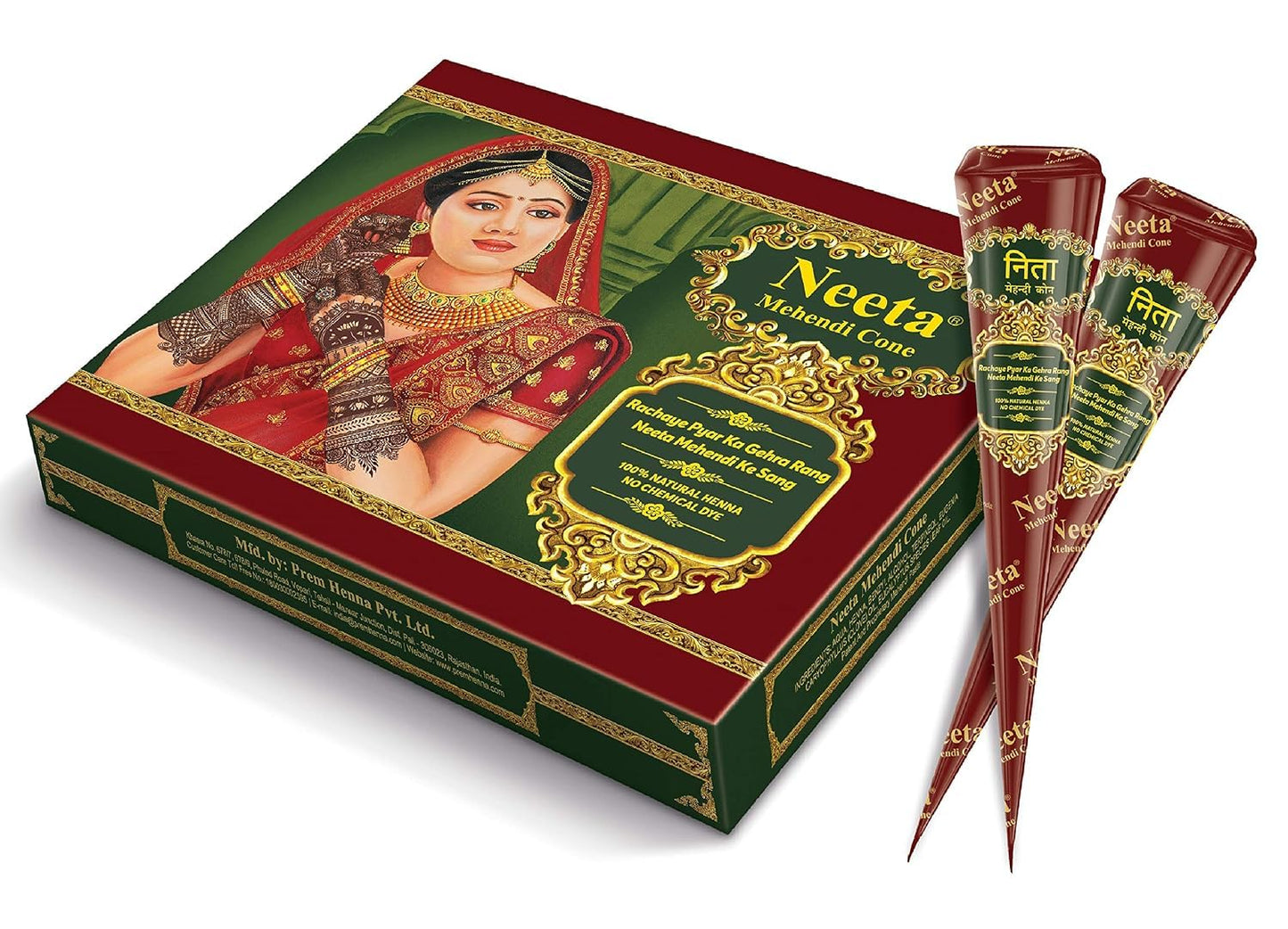 Neeta Henna Cones, 12 iepakojums, dabīga mehndi pasta, sarkanbrūna krāsa