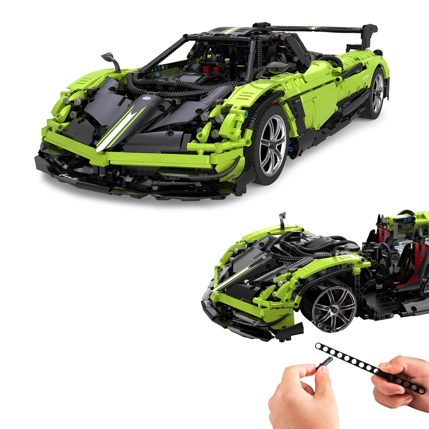 JAMARA Pagani Huayra BC 1:8 - 2892-piece DIY racing car model, manually operated, green, movable doors, for ages 14+.