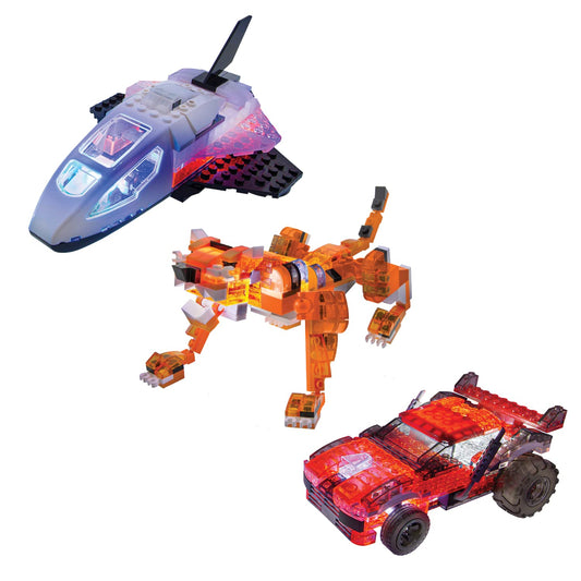 Laser Pegs LAX0100A - 4-in-1 construction toy with LED bricks, assorted styles, colorful design.