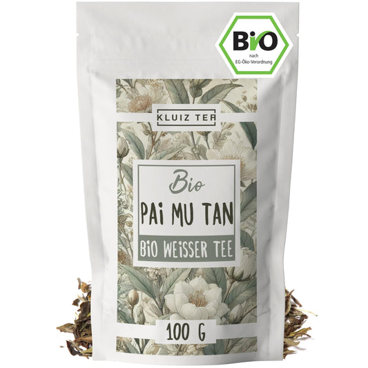 Bioloģiskā baltā tēja Pai Mu Tan, 100 grami – berama organiskā baltā tēja KLUIZ TEA