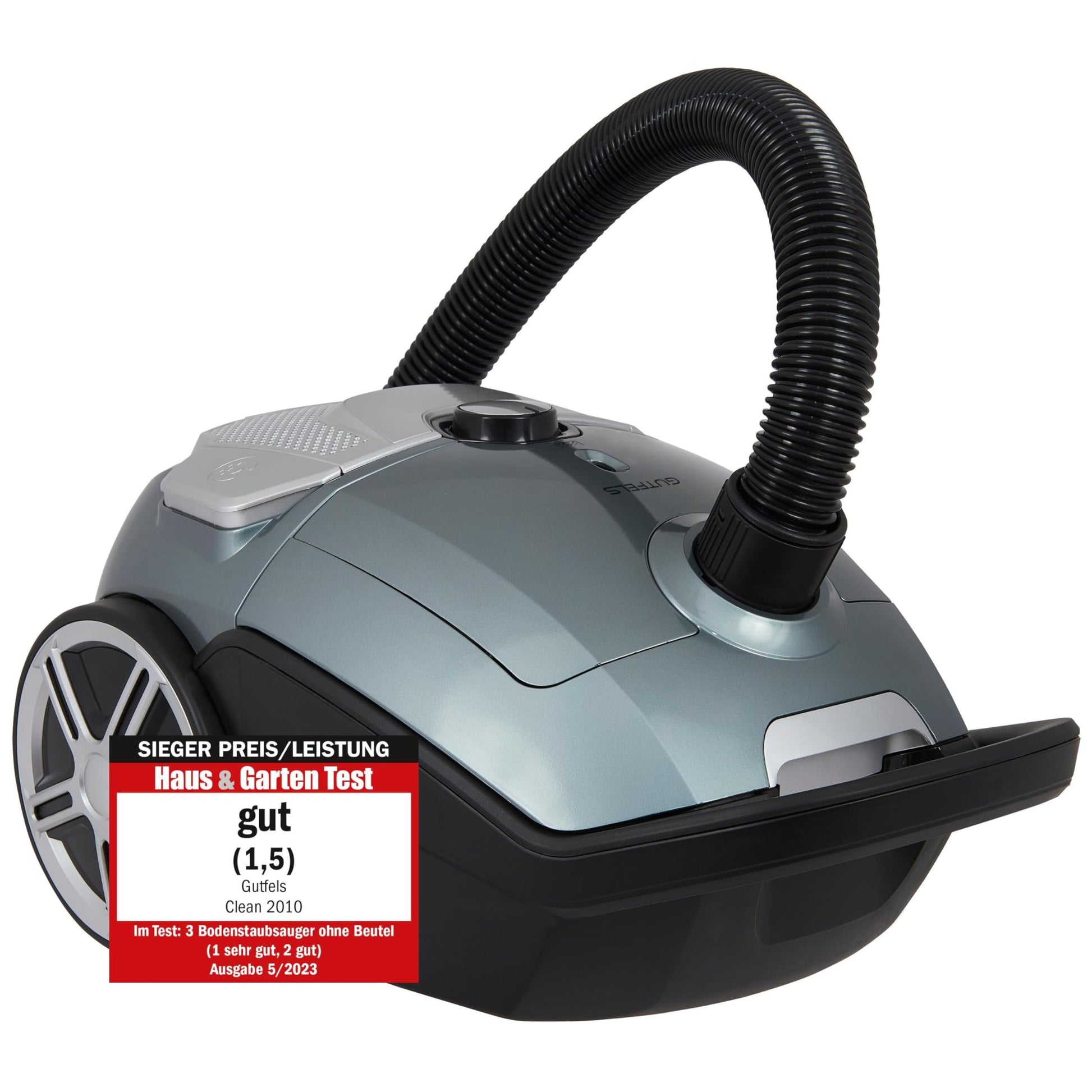 GUTFELS CLEAN 2010 - Pelēks, 800 W, 3 litri, 75 decibeli, efektīvs un kluss tīrīšanas risinājums.