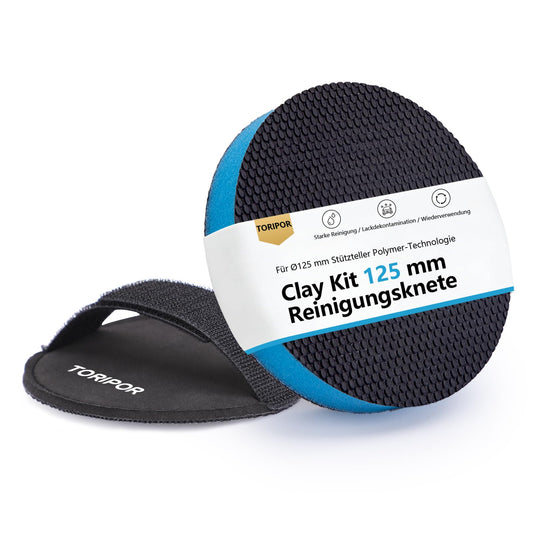 Clay Pad (Ø125mm) | TORIPOR Clay Bar Pad ar rokas siksnas aplikatoru | auto tīrīšanas māla komplekts saudzīgai rūsas putekļu, sveķu, darvas, kukaiņu palieku noņemšanai | Car Clay Bar, lakas māls dziļam spīdumam