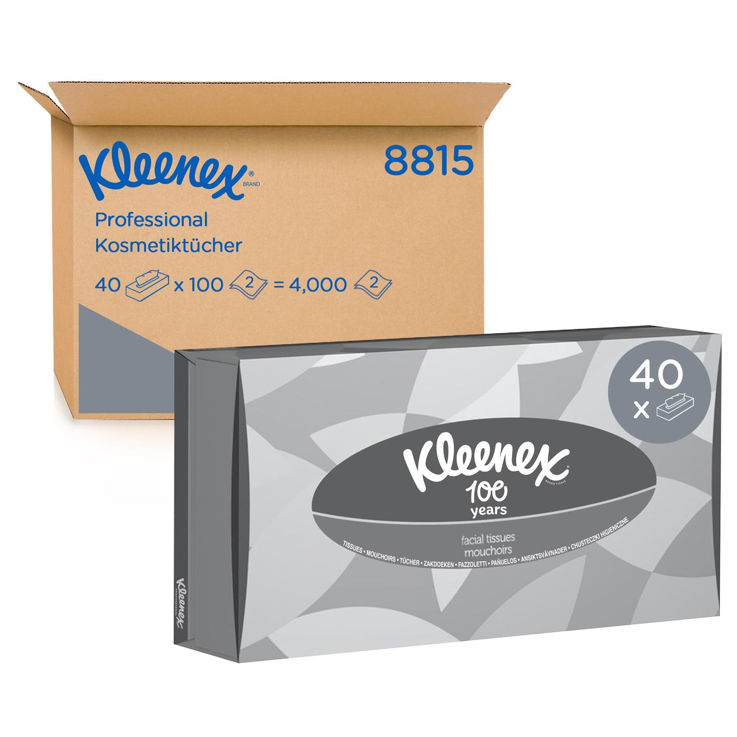 Kosmētiskās salvetes Kleenex 8815, 2 slāņi, baltas, kastītē, 40x100