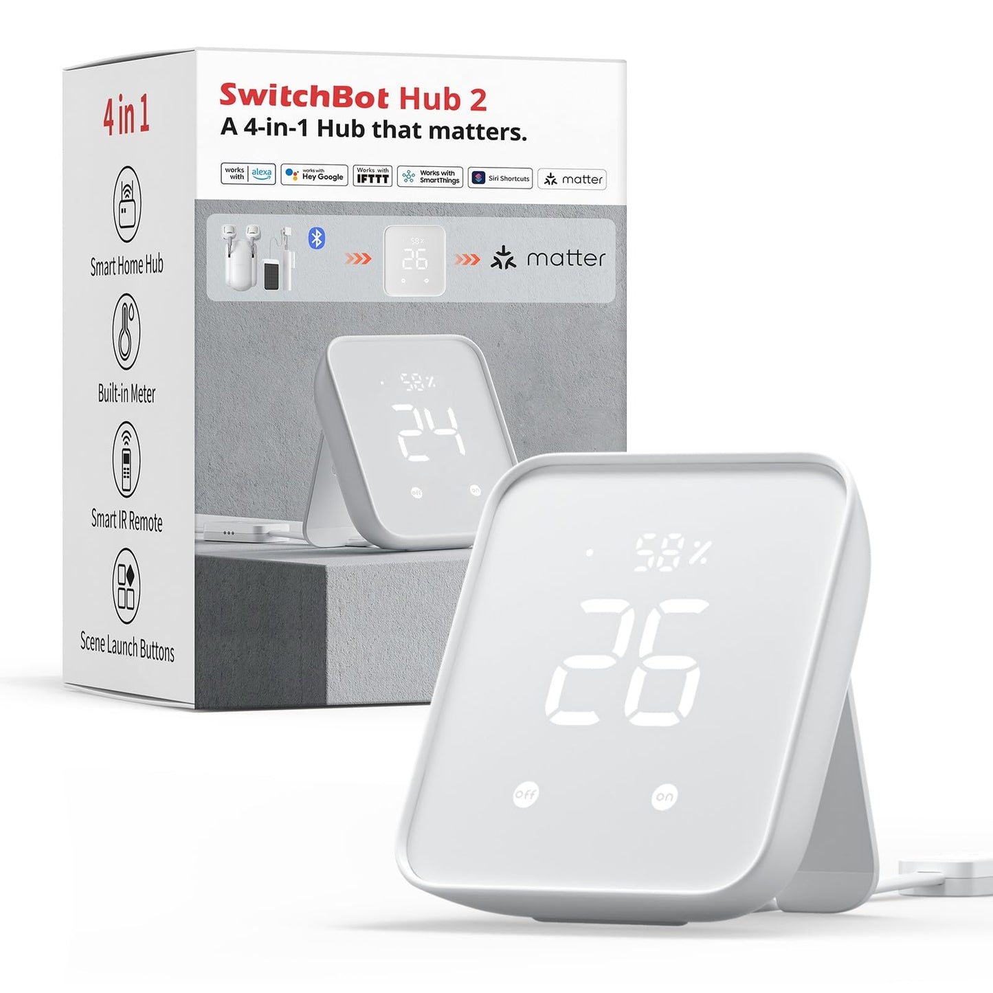 SwitchBot Hub 2, WiFi termometrs higrometrs, viedā IR tālvadība, gaisa kondicioniera vadība, savieno SwitchBot ar WiFi (atbalsta 2,4 GHz), saderīgs ar Alexa, Google Assistant, Siri, Matter