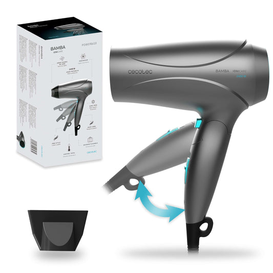 Cecotec IoniCare Power&Go kompaktais matu fēns, jauda 2400 W, DC motors, jonizācijas funkcija, augsts gaisa plūsmas ātrums, aukstā gaisa funkcija, matu kopšanas tehnoloģija, salokāms rokturis
