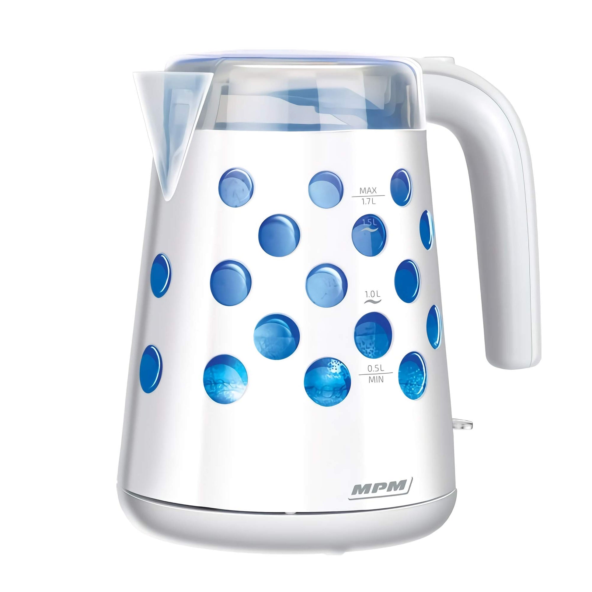 MPM MCZ-86 Elektriskā tējkanna - 1,7 L, BPA nesaturošs, bezvadu, automātiska izslēgšanās, apgaismots iekšējais, balta, 2200W
