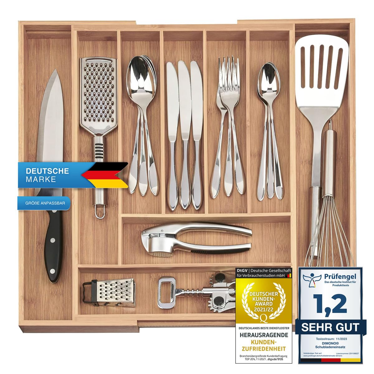 Dimono® galda piederumu kaste atvilktnei līdz 51cm, bambusa galda piederumu ieliktnis