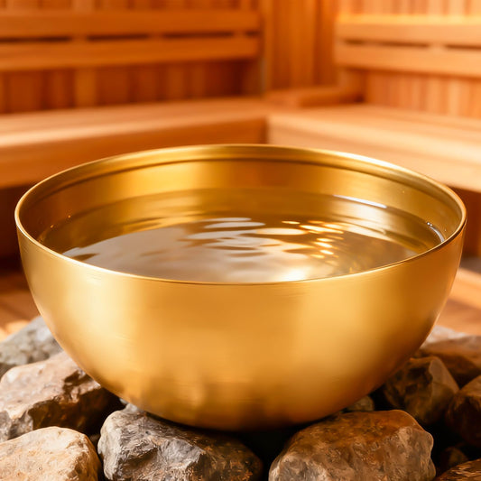 Saunas iztvaicēšanas trauks Extra Groß Ø15cm Edelstahl sauna aromterapijas bļoda saunas uzlējumiem, ugunsdrošs saunas aksesuārs saunas kristāliem un mentola kristāliem, zelta