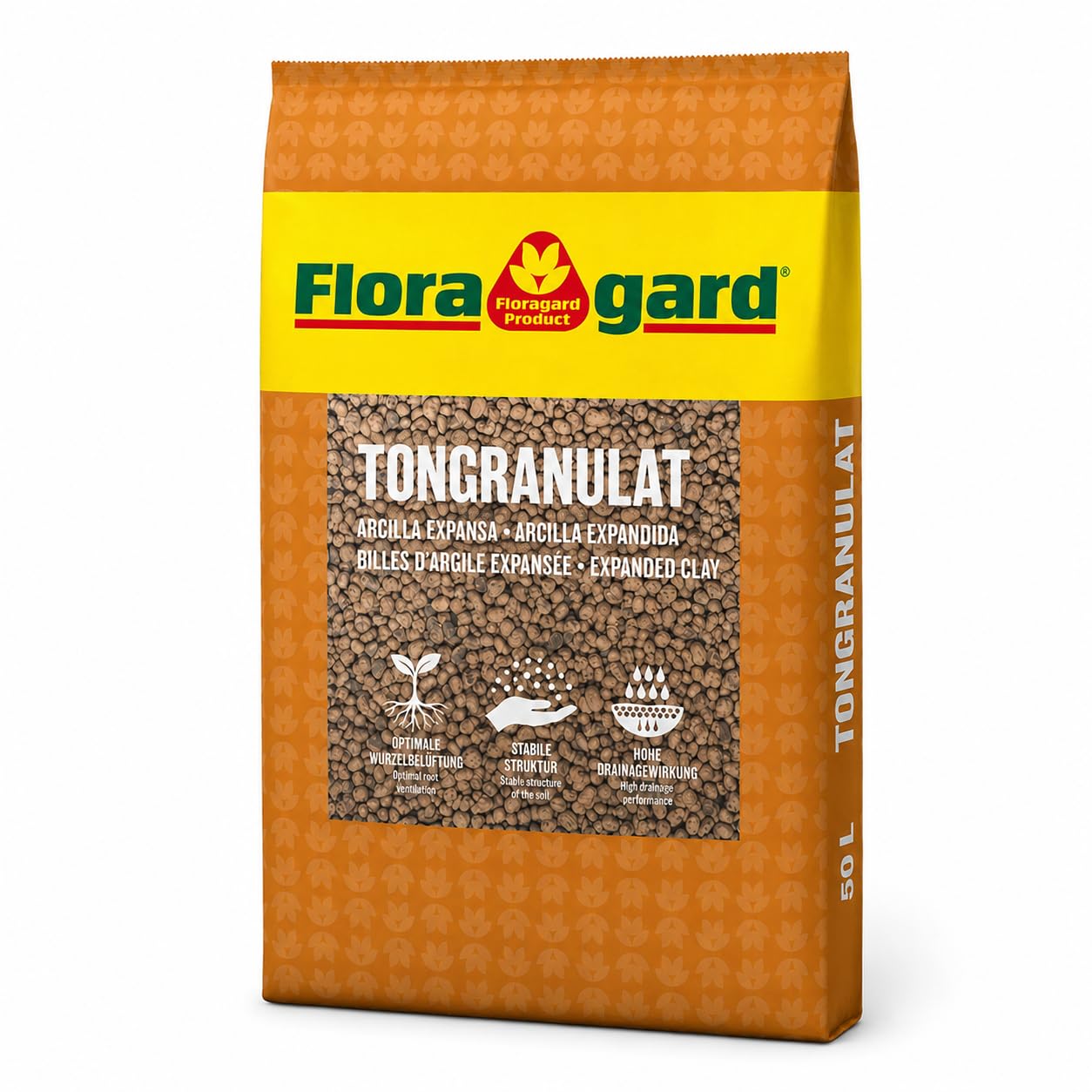 Floragard keramzīts, māla granulas 50 L, dabisks drenāžas materiāls un hidroponikas substrāts podiem, puķupodiem, telpaugiem un stādāmkastēm, novērš ūdens uzkrāšanos, nodrošina labu aerāciju