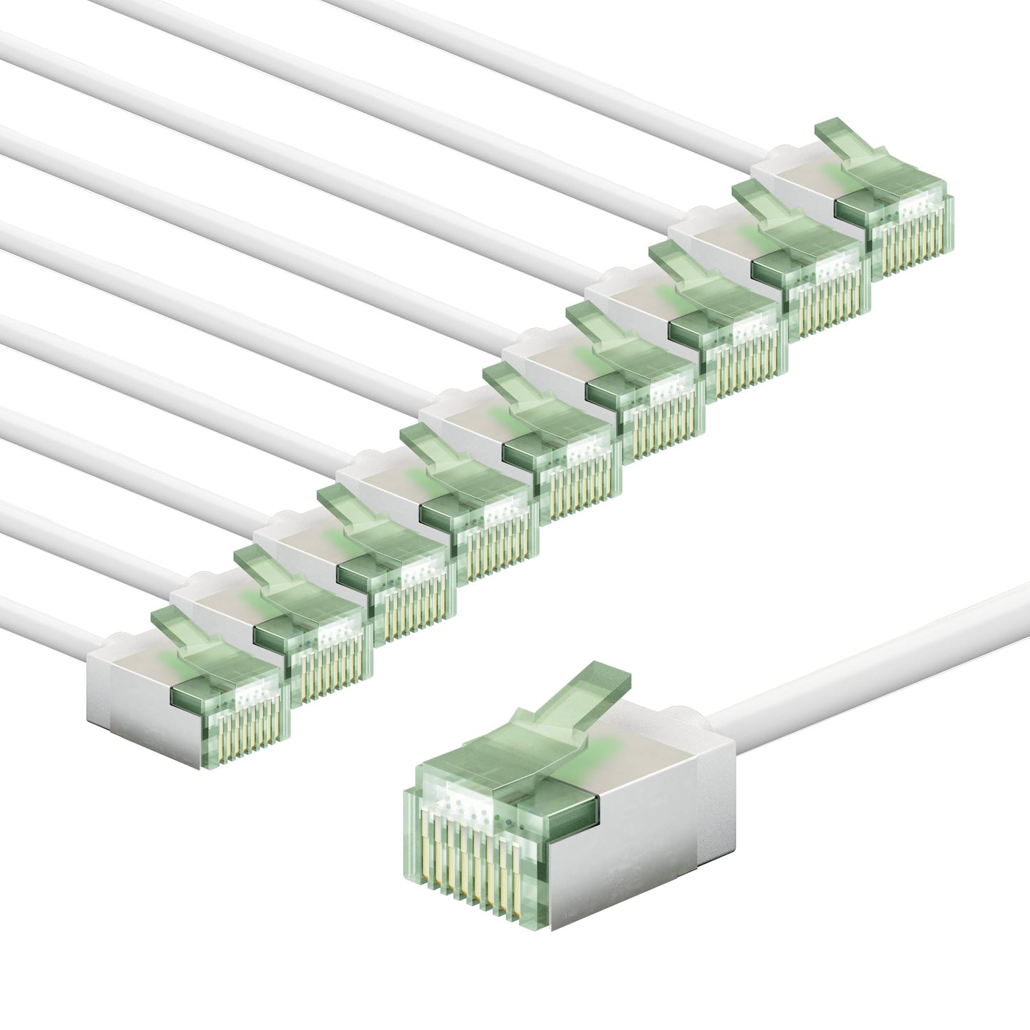 Goobay CAT 8.1 tīkla kabelis 10 gab. komplektā, ekranēts patch kabelis, super elastīgs, U/FTP/CU Ethernet kabelis, PiMF, LSZH, Cat 8.1 kabelis ar 10Gbits, balts, 10x0,15m, 79492
