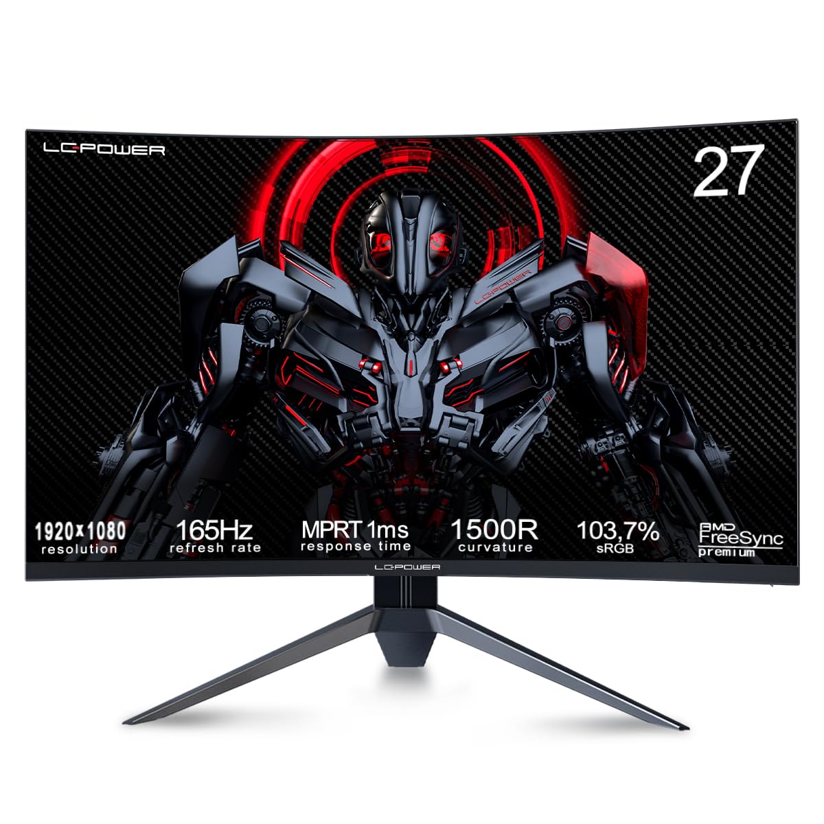 LC-POWER 27" Curved Gaming Monitor - 165Hz, 1ms, HDR, Full HD 1080P, Eye Care, AMD FreeSync, G-SYNC Compatible, VESA