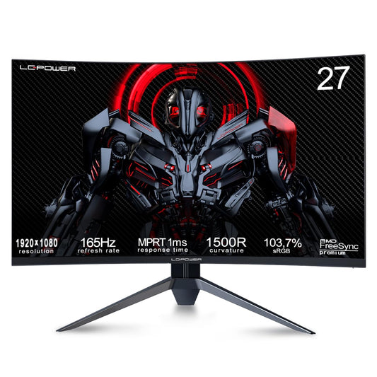 LC-POWER 27" Curved Gaming Monitor - 165Hz, 1ms, HDR, Full HD 1080P, Eye Care, AMD FreeSync, G-SYNC Compatible, VESA