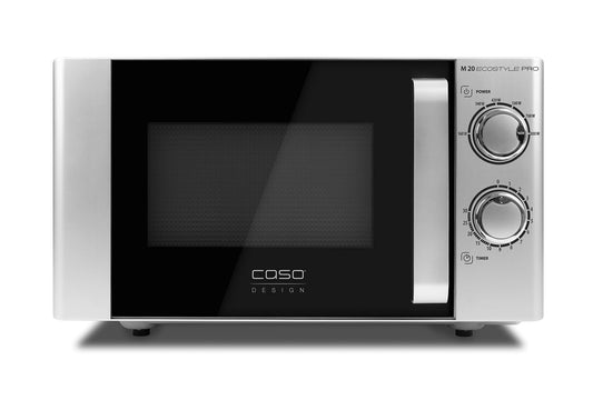 Caso M 20 Ecostyle Pro mikroviļņu krāsns, vienkārša lietošana, 20 L telpa, 800 vatu jauda, griezošais šķīvis 3311, sudraba, melna