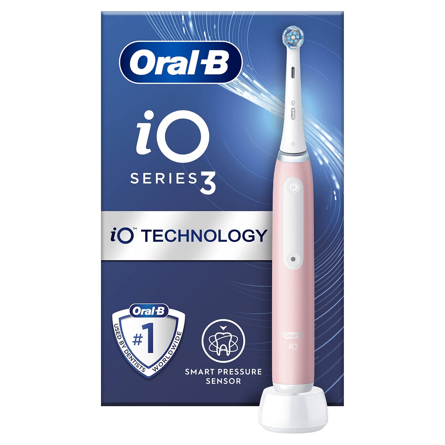 Oral-B iO3 elektriskā zobu birste pieaugušajiem, 1 zobu birstes galva, 3 režīmi ar zobu balināšanu, 2-polu UK kontakts, rozā