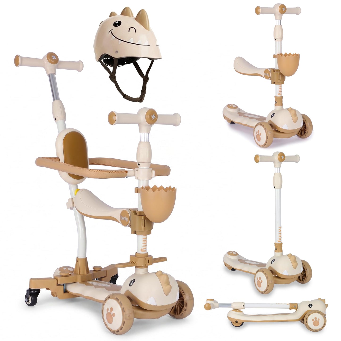 Globber GO•UP Baby 360 Lights skrejritenis, regulējams, 3 riteņi ar sēdekli un atzveltni, bērniem no 15 mēnešiem līdz 6 gadiem, Taupe