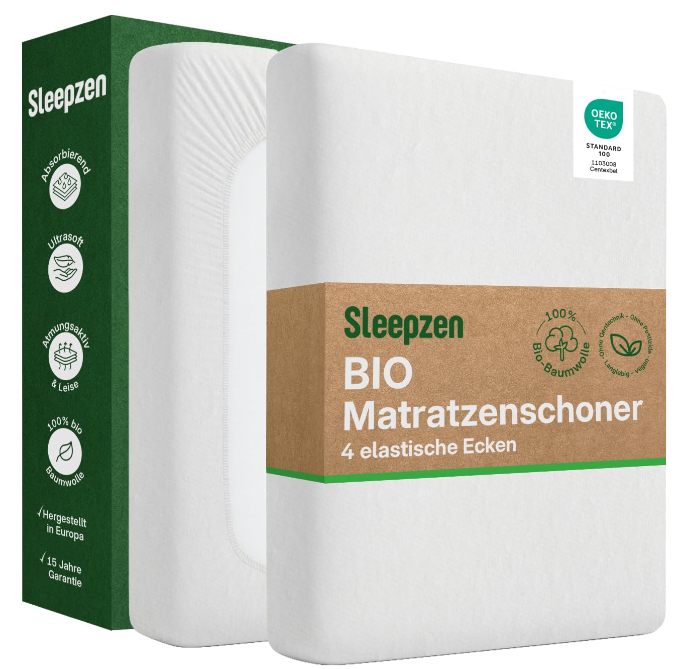 Matraça virsklājs SLEEPZEN 180x200, organiskā kokvilna, Molton, Oeko-TEX sertificēts, 100% kokvilna, dabisks un kluss, nav ūdensizturīgs, ražots ES