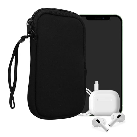 Telefona maciņš viedtālrunim līdz 6,5 collām kwmobile L – melns neoprēna vāciņš, 16,5 x 8,9 cm