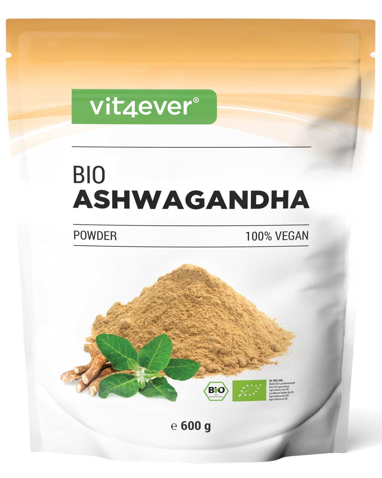 vit4ever organiskais ašvagandas pulveris 600 g – no īstas ašvagandas saknes