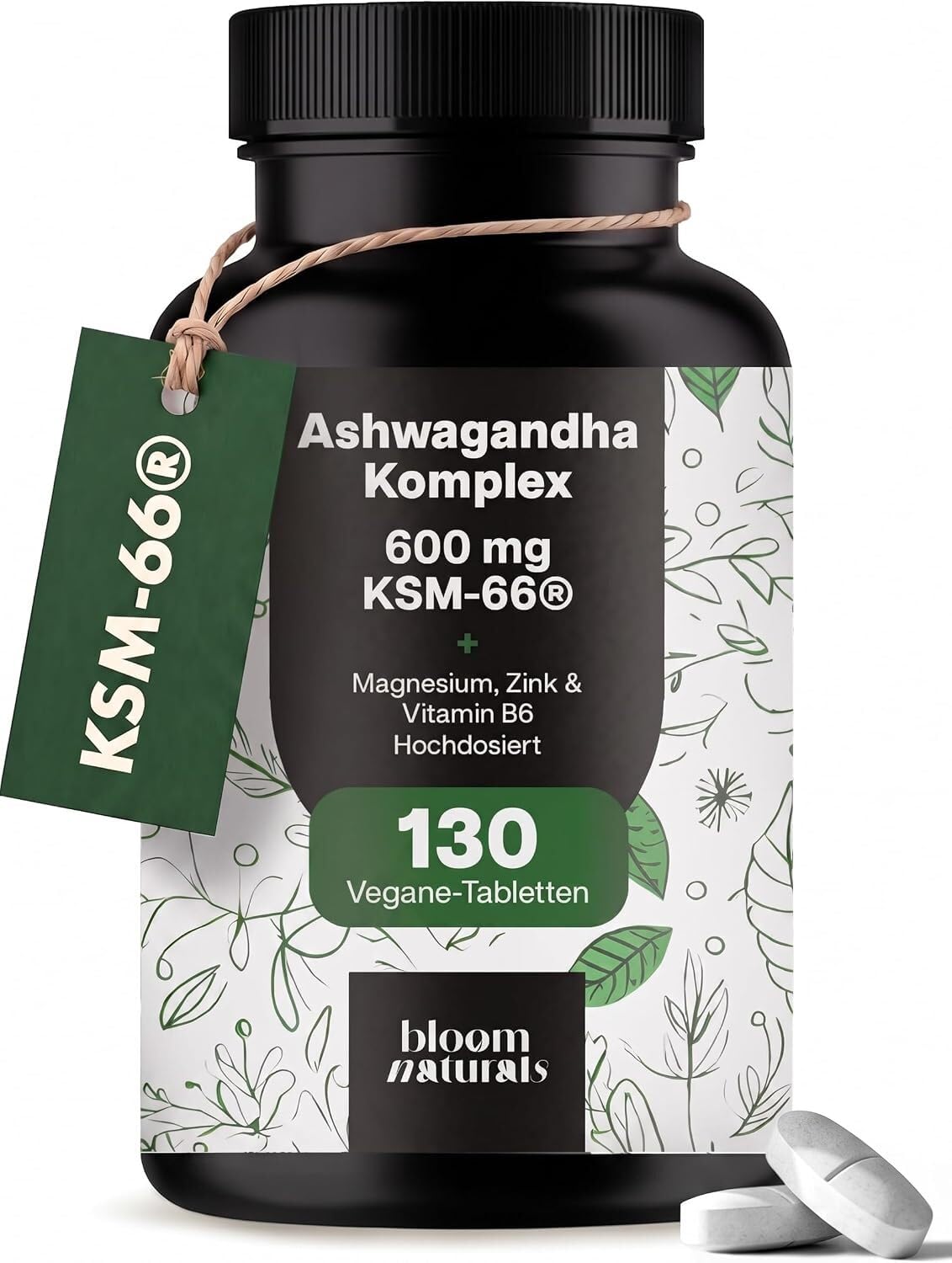 Ašvagandas kapsulas KSM-66, augsta koncentrācija, 130 tabletes, 600 mg dienas devā