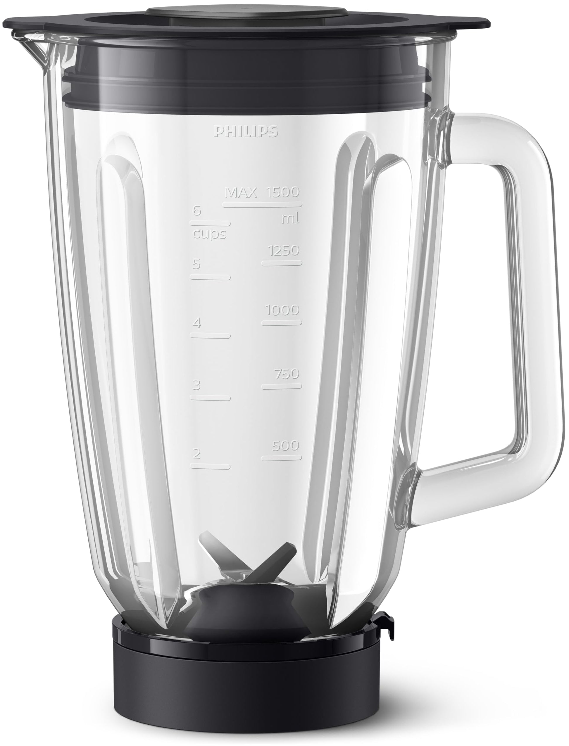 Philips miksera trauks - 1,5 l stikla krūze, ProBlend tehnoloģija, trauku mazgājamai mašīnai, melns, HR0721/00