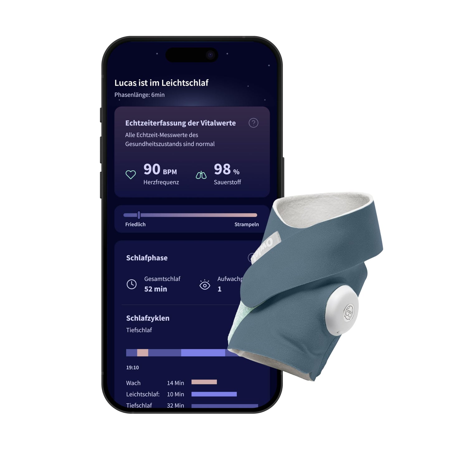 Owlet Dream Sock - vieda mazuļa uzraudzība ar lietotni, Bedtime Blue