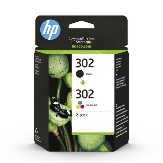 HP 302 Multipaka printera kasetnes - melna un trīskrāsu, saderīga ar DeskJet, ENVY un OfficeJet modeļiem.