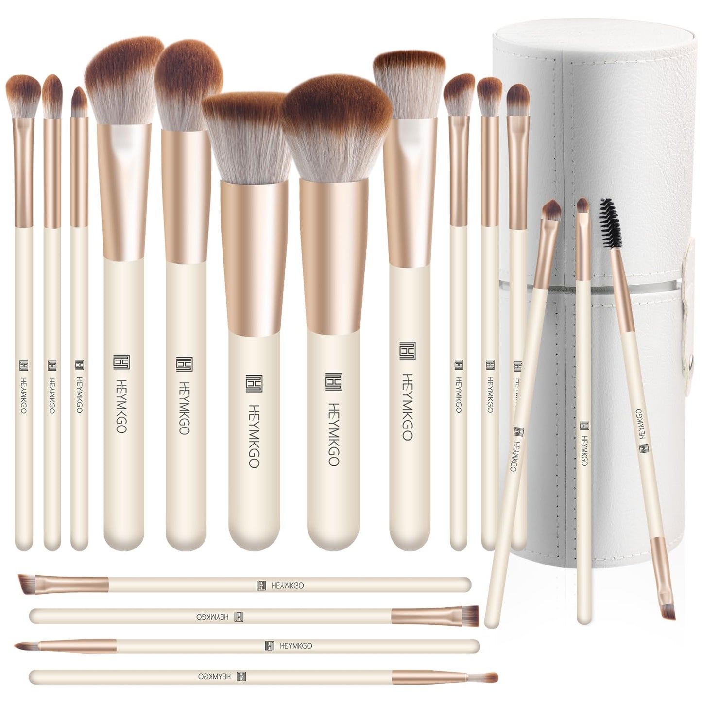 Makeup otu komplekts HEYMKGO, 18 gab., profesionāls otu komplekts ar augstas kvalitātes sintētiskiem sariem, tonālajam krēmam, acu ēnām, uzacīm un vaigu sārtumam, ar uzglabāšanas dāvanu kastīti