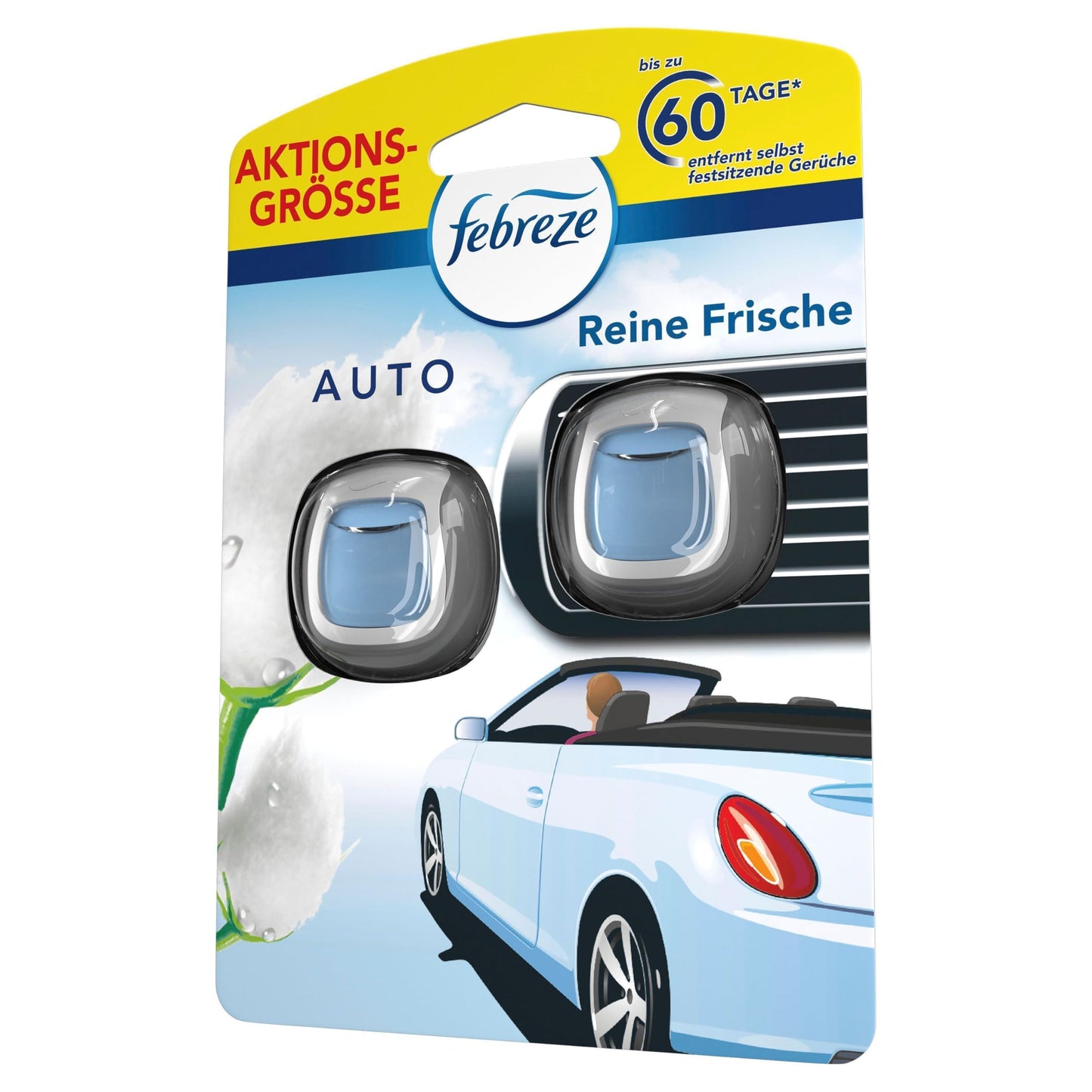 Auto gaisa atsvaidzinātājs Febreze 4ml, aromāta klipšu sākuma komplekts 2 gab., Tīrs svaigums, novērš nepatīkamas smakas