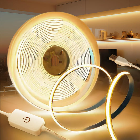 USB COB LED lente KSIBNW 1M, dimmējama LED lente, 5V pašlīmējoša LED gaismas lente, silti balta 3000K, CRI90+, elastīga TV apgaismojumam, fona apgaismojumam, virtuvei, guļamistabai, viesistabai
