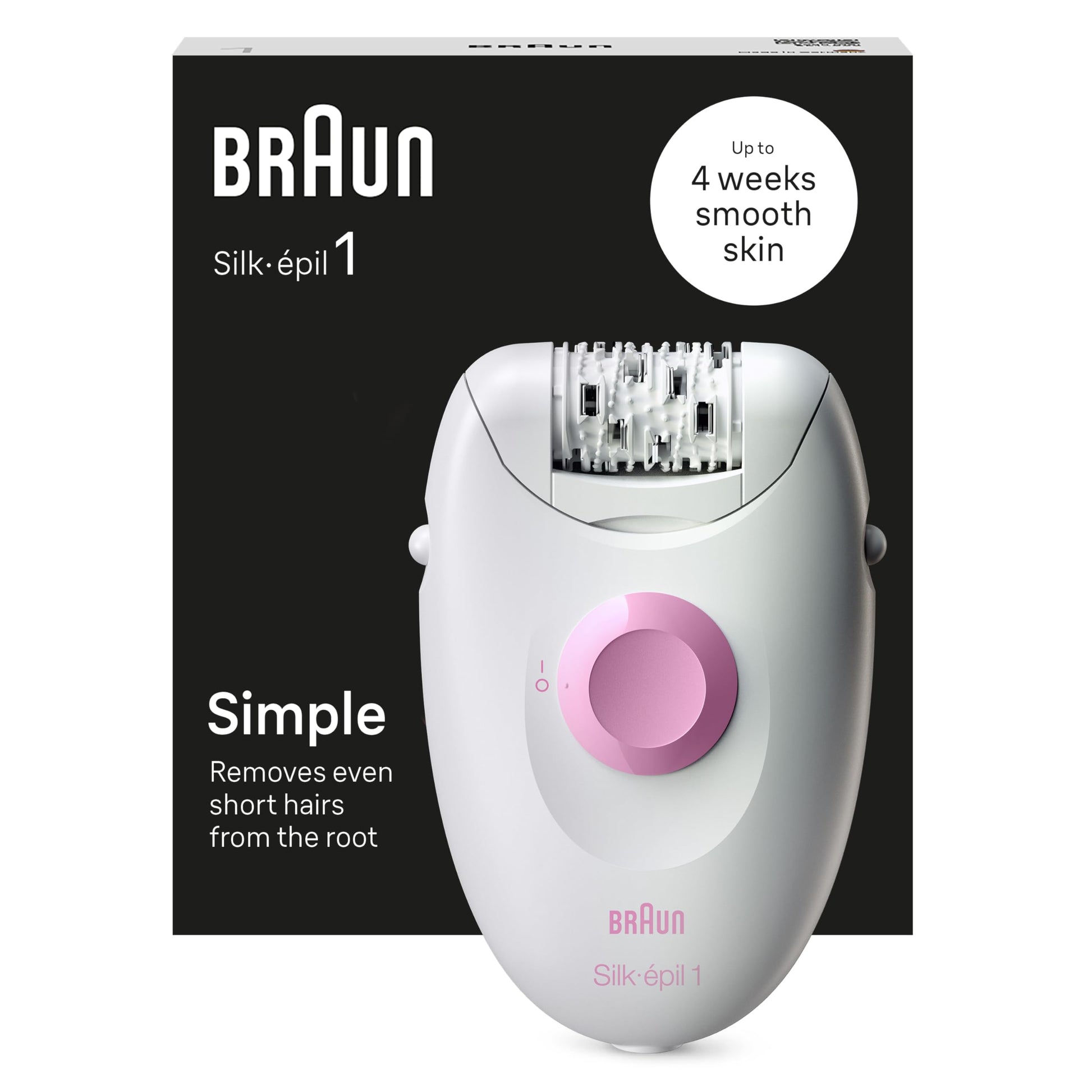 Braun Silk•épil 1 1-010 Epilators ar vadu matu noņemšanai, gludai ādai uz nedēļām, balts/rozā
