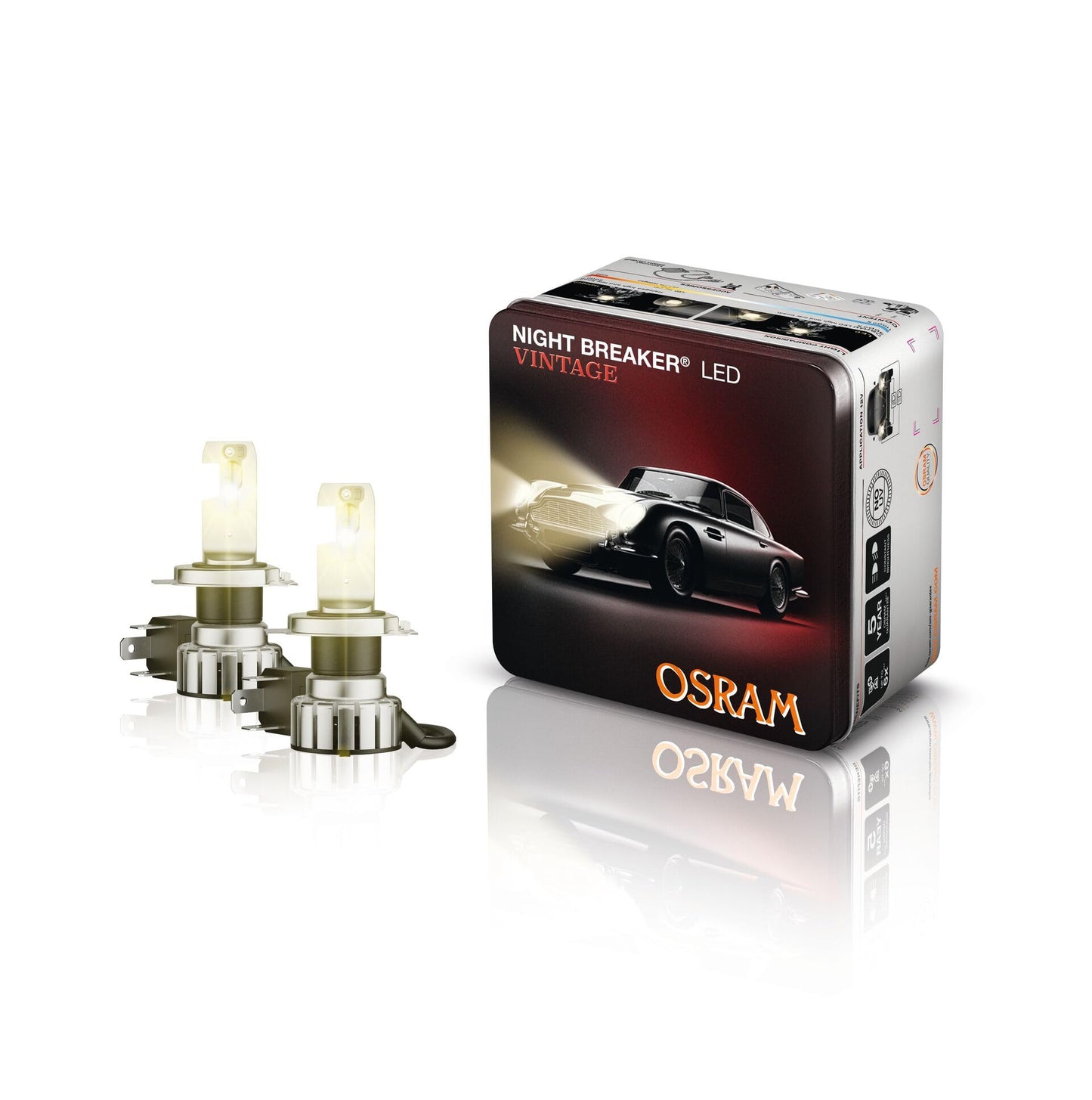 LED auto lampa Osram NIGHT BREAKER LED VINTAGE H4 + R2 adapteris, 3000K, silti balta krāsu temperatūra, līdz 330% vairāk spilgtuma