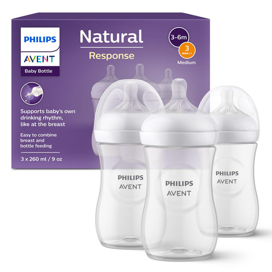 Philips Avent Natural Response zīdaiņu pudele 260 ml ar knupīšiem vidējai plūsmai (plūsmas ātrums 3), 3 gab. iepakojums, SCY903/03