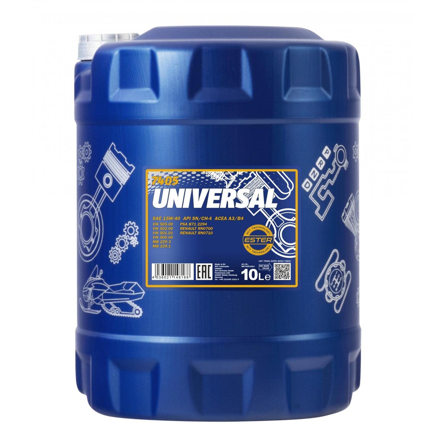 Motoreļļa MANNOL 7405 15W-40 minerālā benzīna un dīzeļdzinējiem, 10L