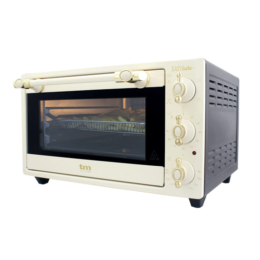 TM Electron EASYBAKE TMPHO020REB Minibakugāze retro dizainā ar eļļas brīvu fritezes funkciju, 20 litri, temperatūra regulējama no 80 °C līdz 250 °C, 5 funkcijas, ieskaitot 4 piederumus.