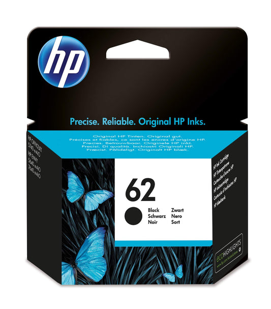 HP 62 Black Original Ink Cartridge - Standard yield, high-quality printing, compatible with various HP printers.