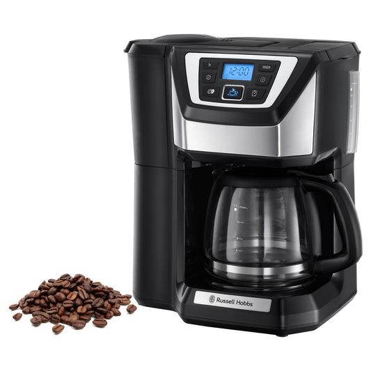Russell Hobbs kafijas automāts ar dzirnaviņām [Digitālais taimeris, strūklas galva optimālai ekstrakcijai un aromātam] Victory (maks. 12 tasēm, 1,5l stikla kanna, malšanas pakāpes iestatījums) filtrējošais kafijas automāts 22000-56/RH