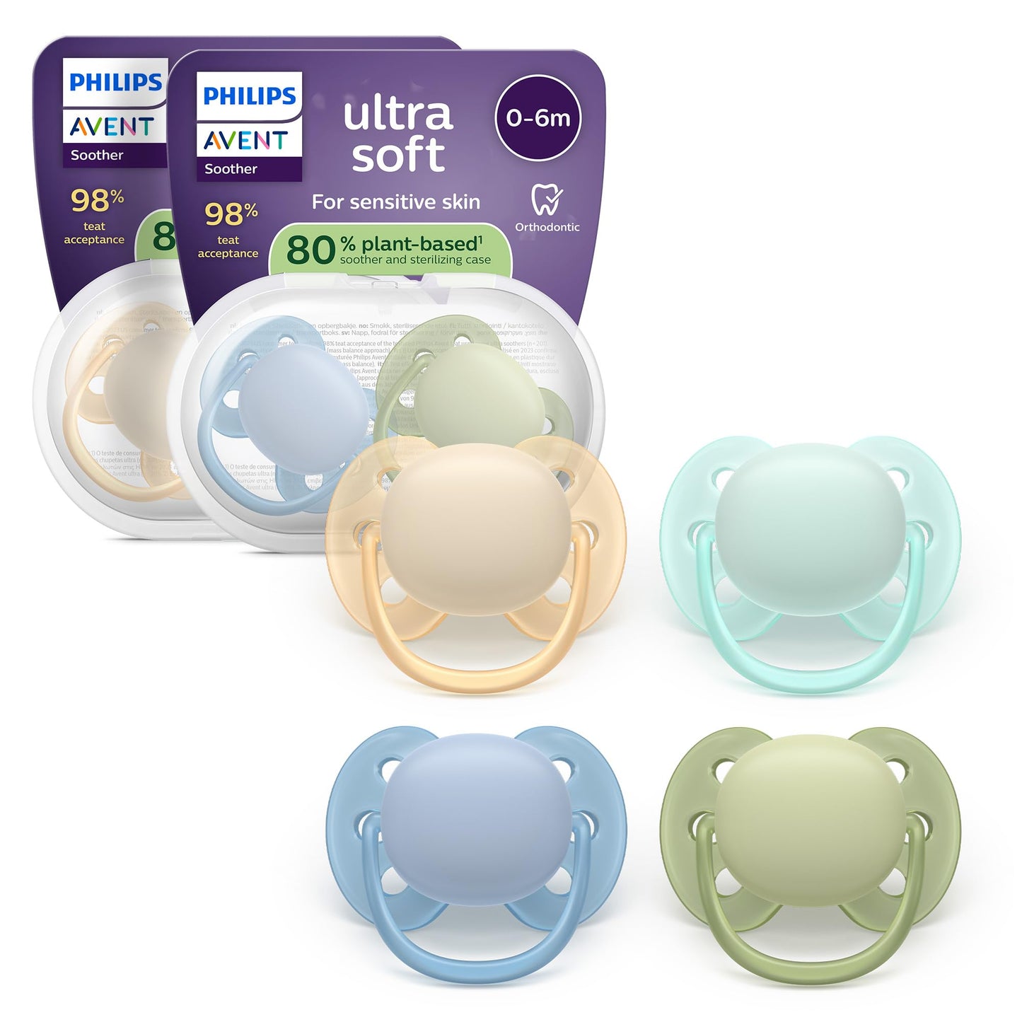 Philips Avent ultra soft knupītis 0–6 mēnešiem, ortodontisks silikona knupītis, BPA brīvs, 4 gab., SCF091/50