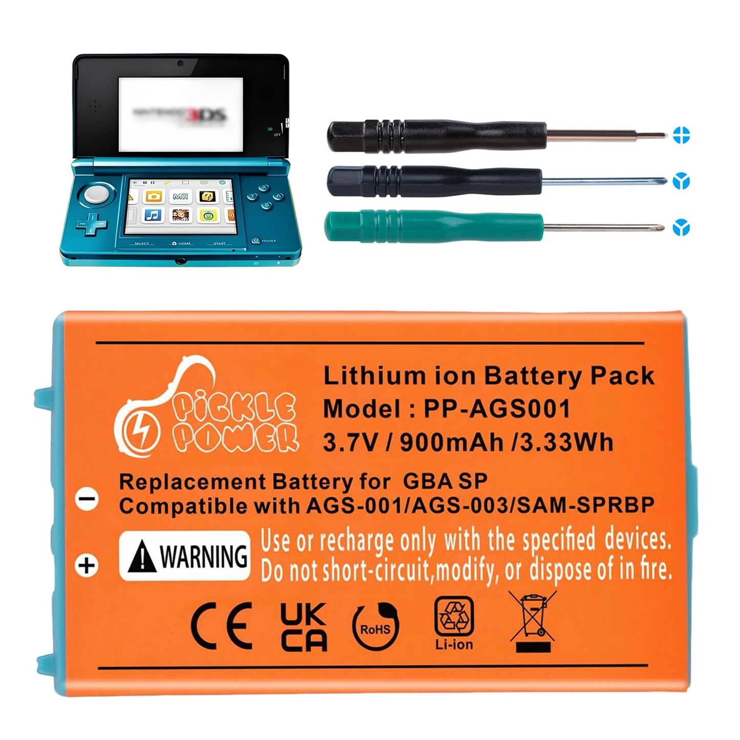 Nintendo Gameboy Advance SP akumulators Pickle Power, 900mAh, uzlādējams ar instrumentu komplektu