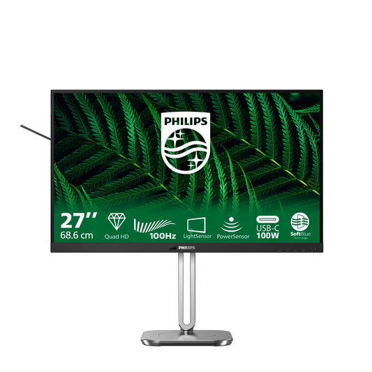 PHILIPS 27B2G5601-27 Quad HD Monitor - 2560x1440, 100Hz, adjustable height, speakers, Adaptive Sync, USB-C, RJ45, dark gray