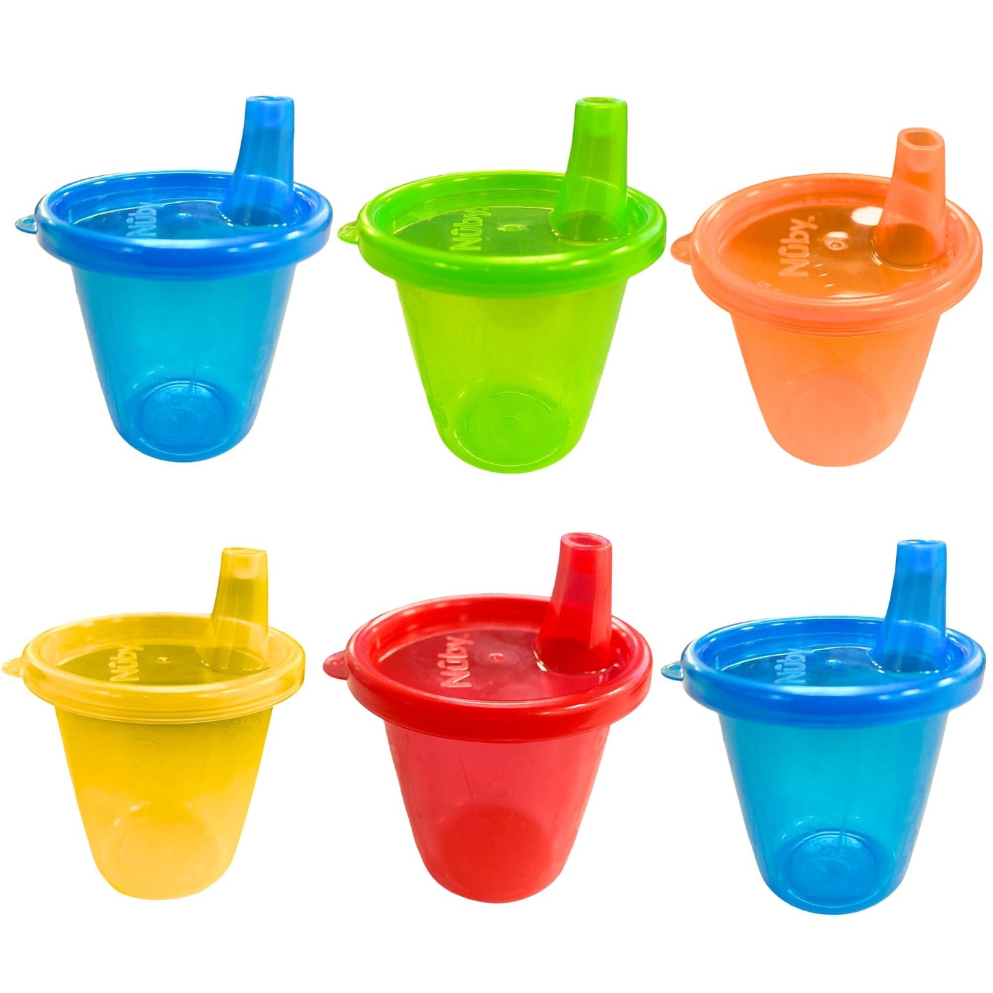 Bērnu glāžu komplekts Nuby ar vāciņu, 6 gab., 210 ml, daudzkrāsains